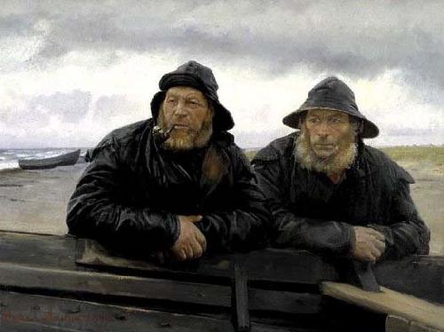 Michael Ancher Two Fishermen beside a Boat China oil painting art